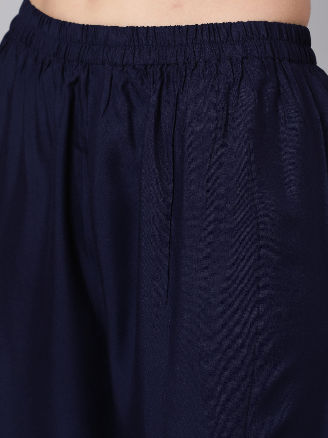Navy Blue Solid Flared Kurta With Trouser And Dupatta - Image 5