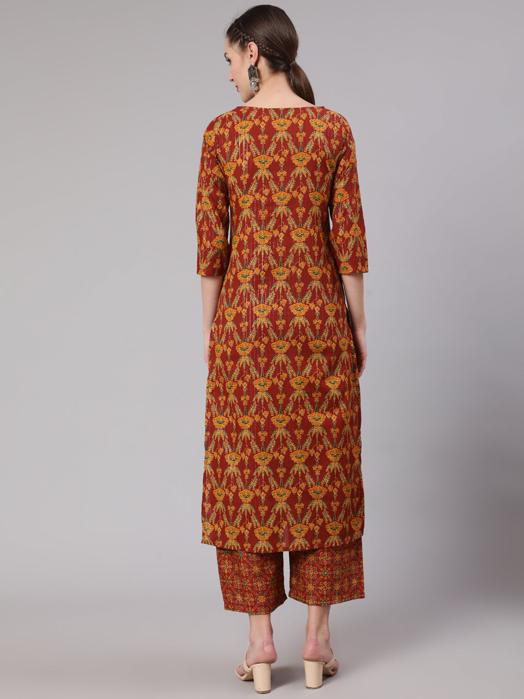 Maroon Floral Printed Straight Kurta And Palazzo - Image 3