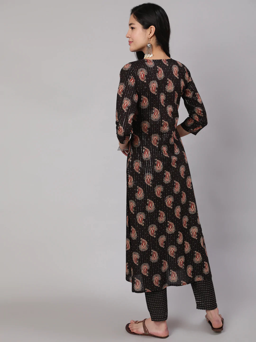 Black Ethnic Printed Straight Kurta With Trouser - Image 3