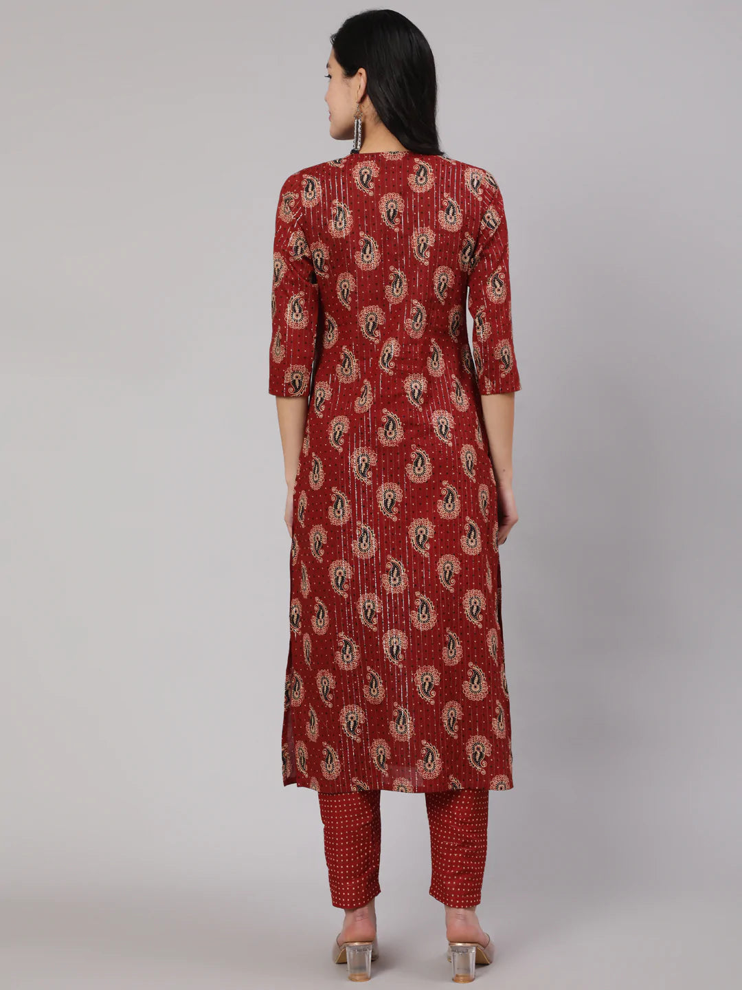 Maroon Ethnic Printed Straight Kurta And Palazzo - Image 3