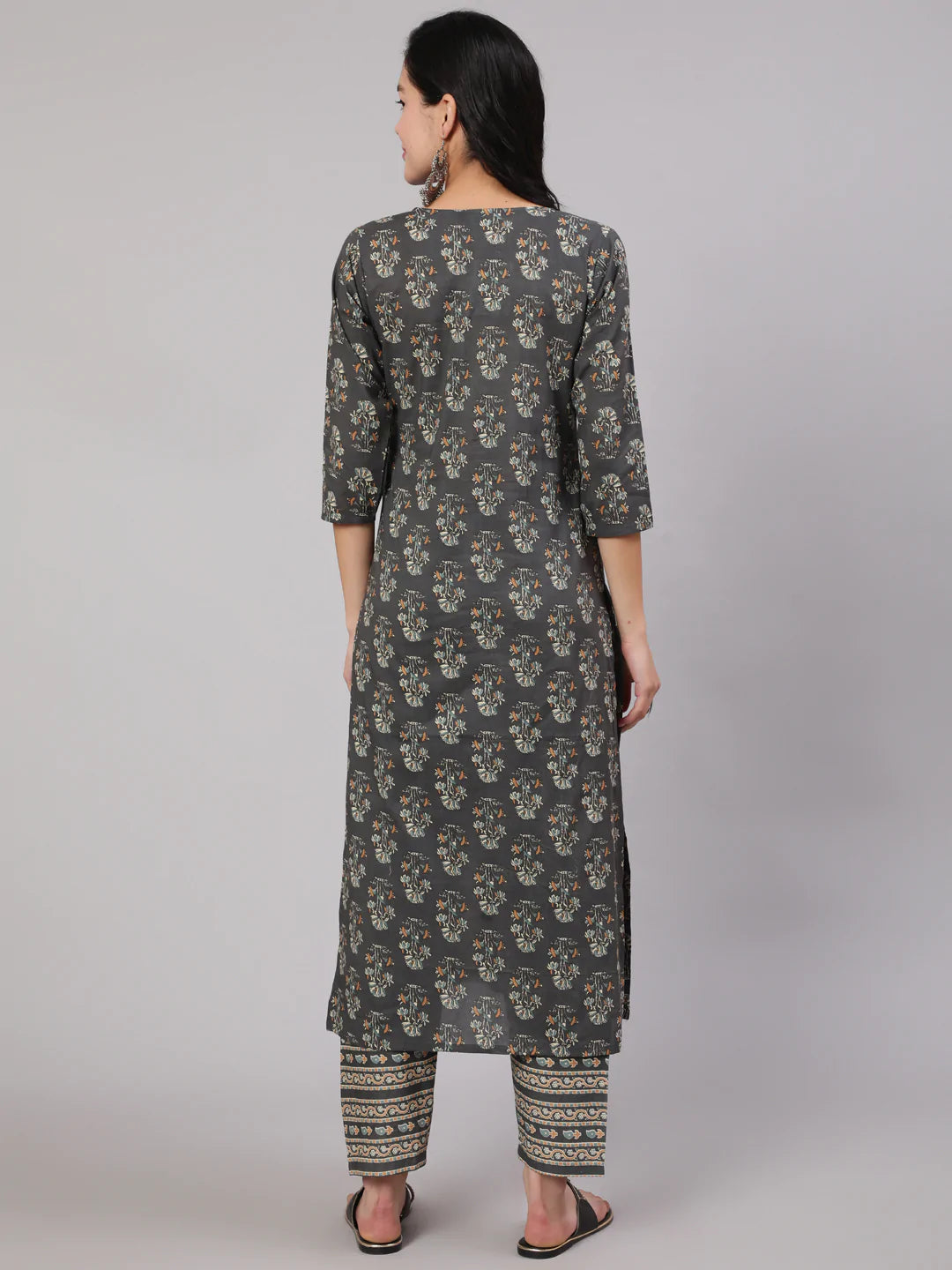 Grey Printed Straight Kurta With Trouser - Image 3