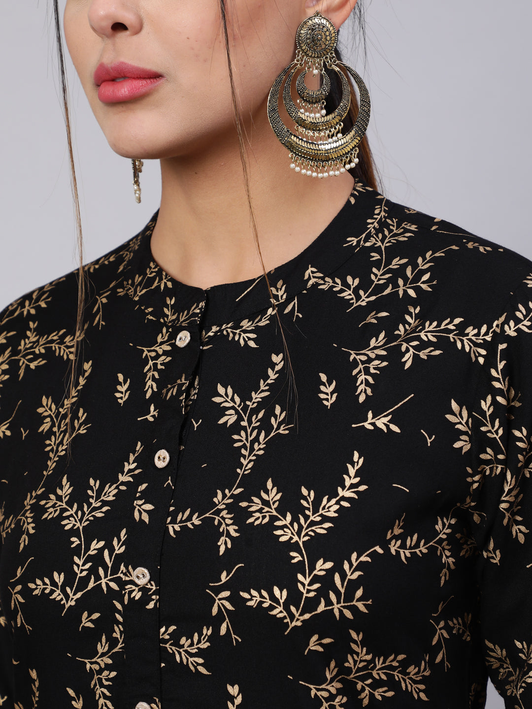 Black Ethnic Printed Straight Kurta With Trouser - Image 3