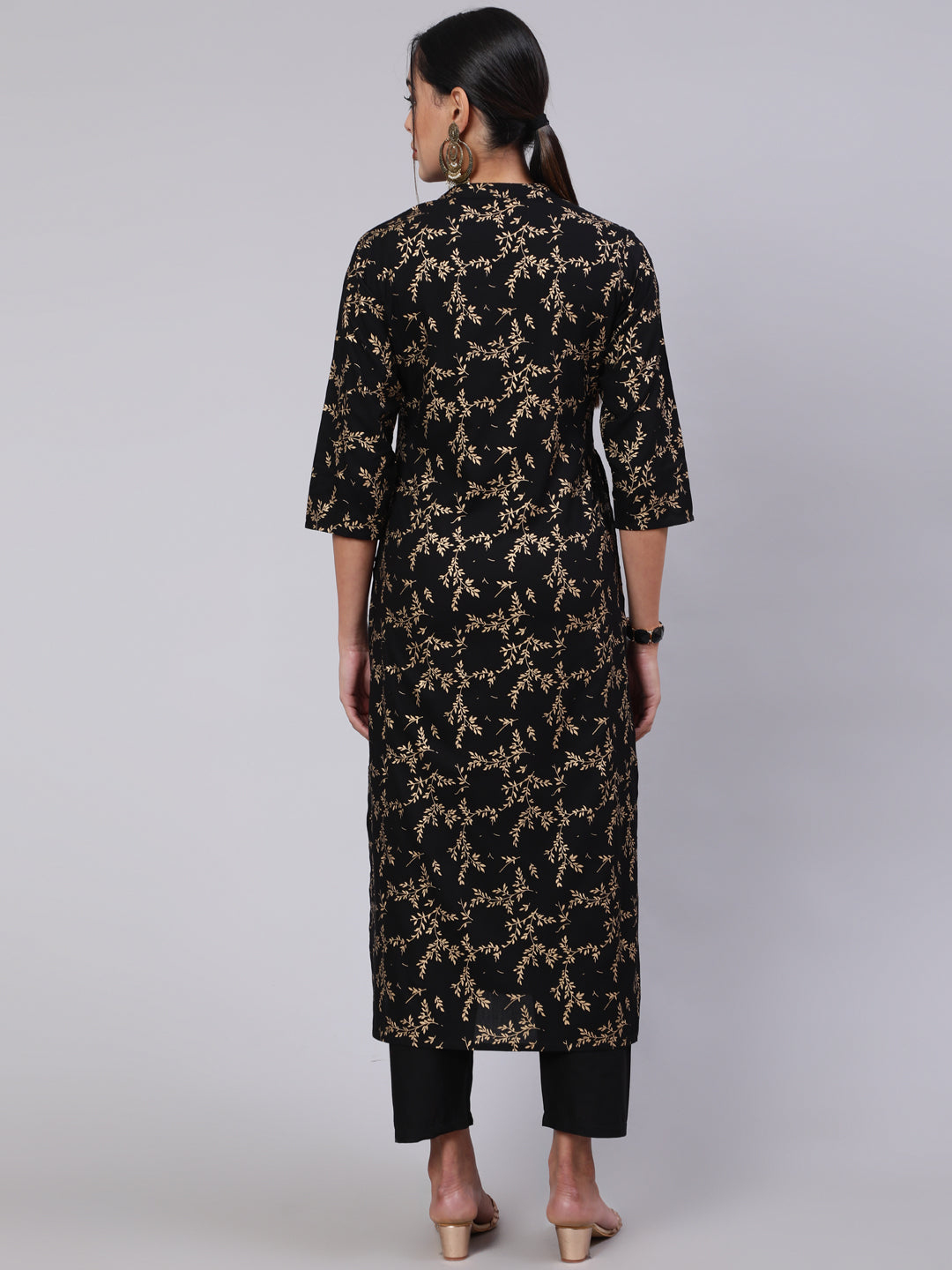 Black Ethnic Printed Straight Kurta With Trouser - Image 2