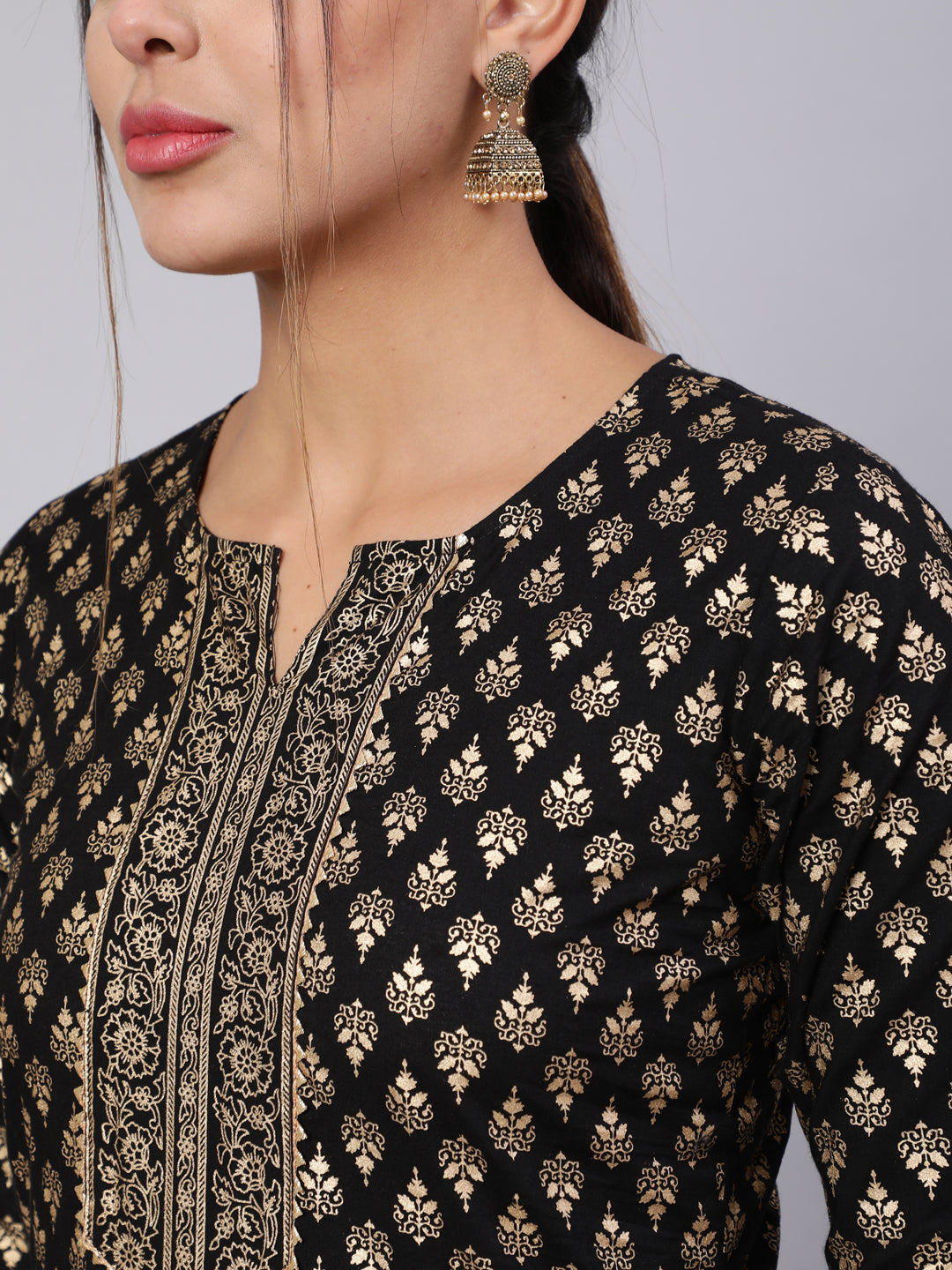 Black Ethnic Printed Kurta With Palazzo And Dupatta - Image 3