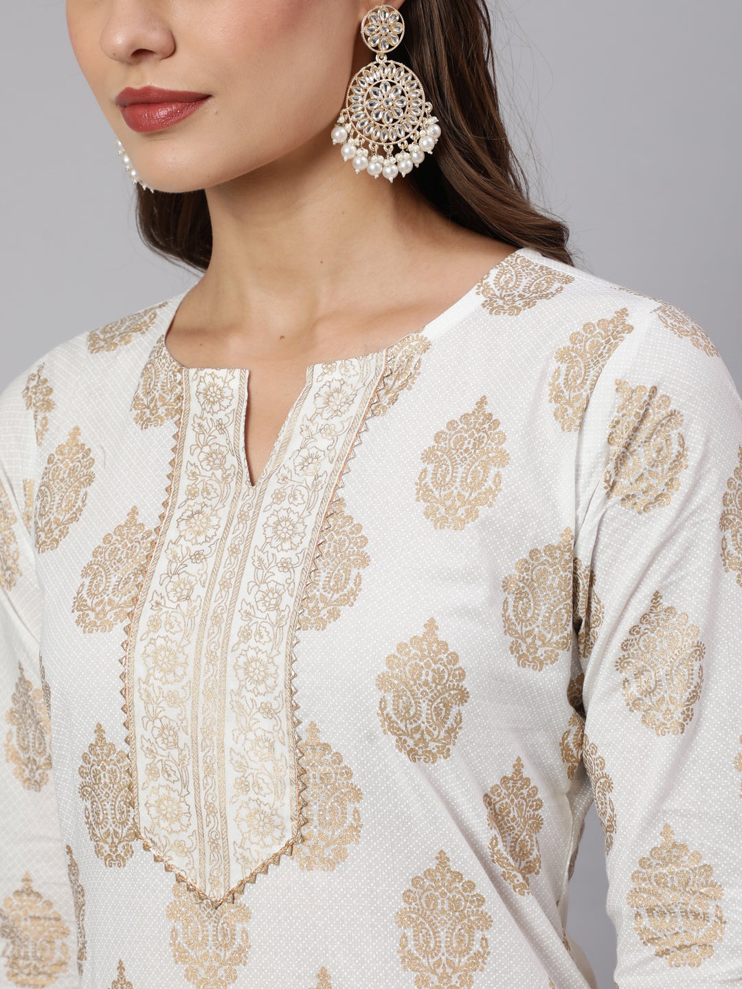 Off-White Ethnic Printed Kurta With Palazzo And Dupatta - Image 5