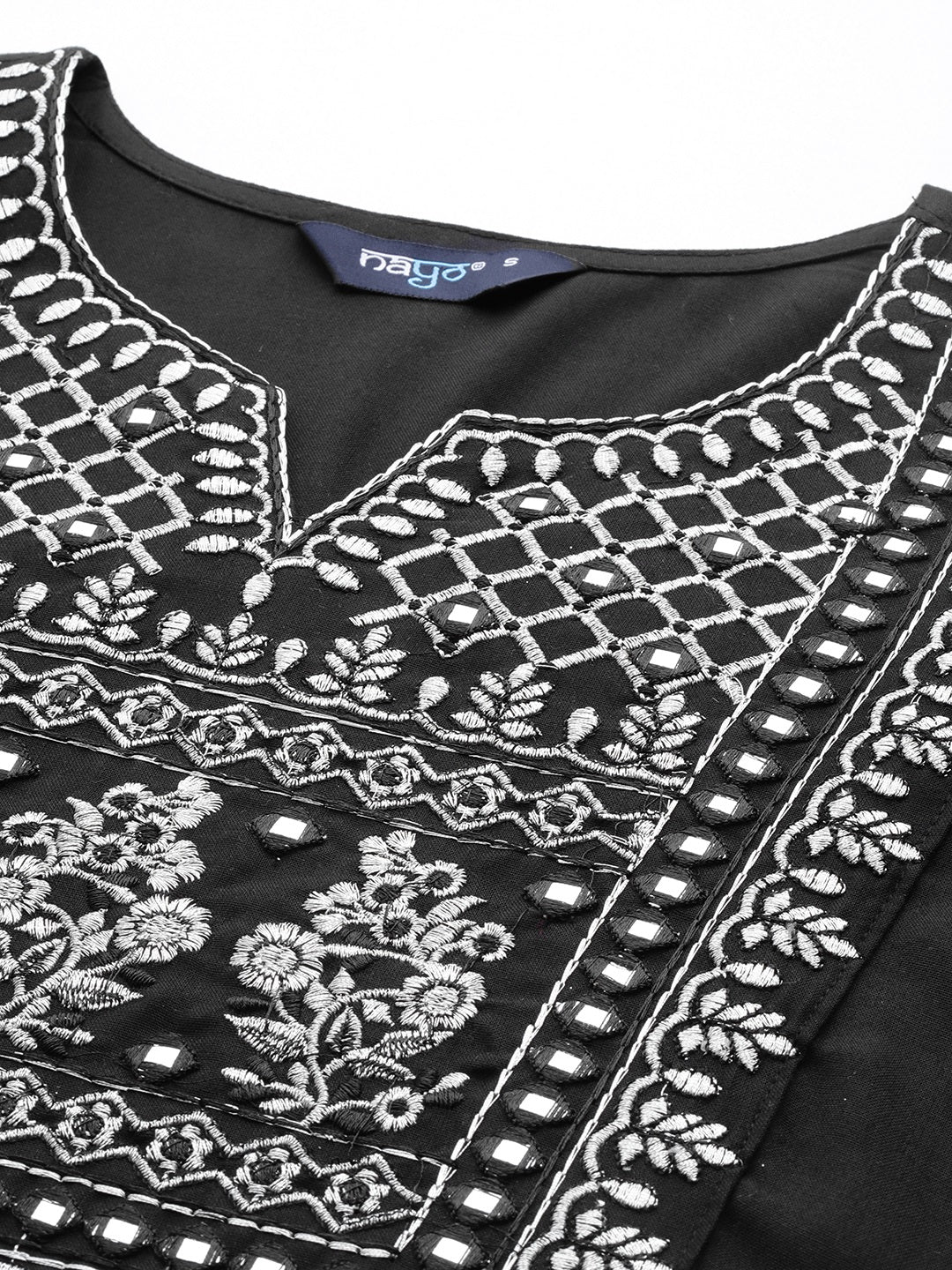 Women Black Embroidered Straight Kurta With Palazzo And Net Dupatta - Image 5