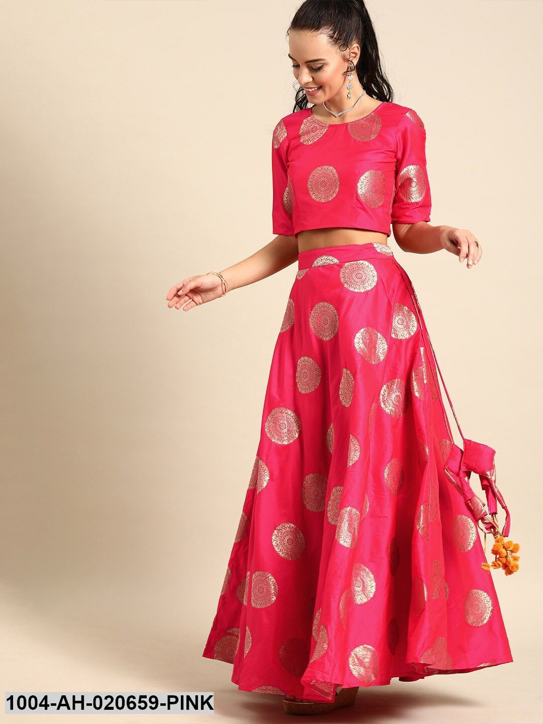 Pink & Yellow Printed Ready to Wear Lehenga & Blouse with Dupatta - Image 5