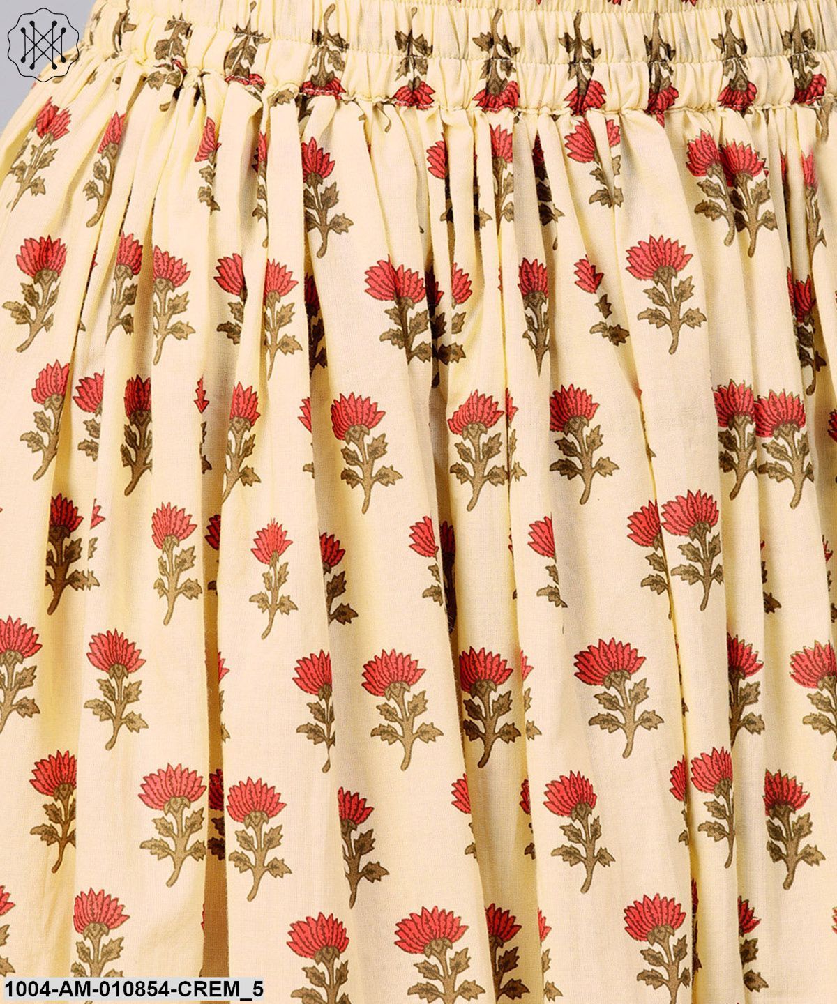 Women Cream-Coloured & Red Printed Maxi Flared Skirt - Image 5