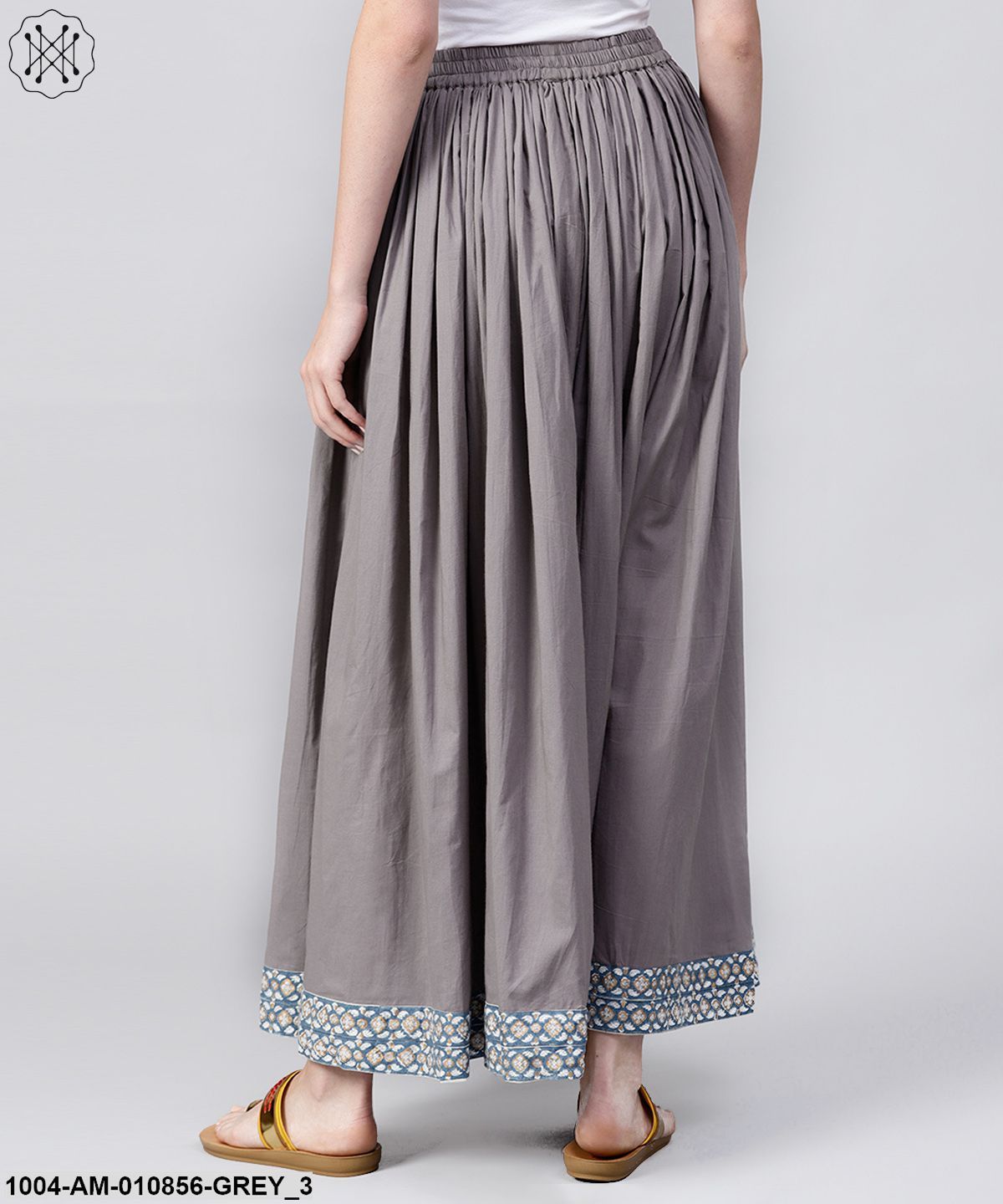 Grey Cotton Ankle Length Flared Skirt - Image 3