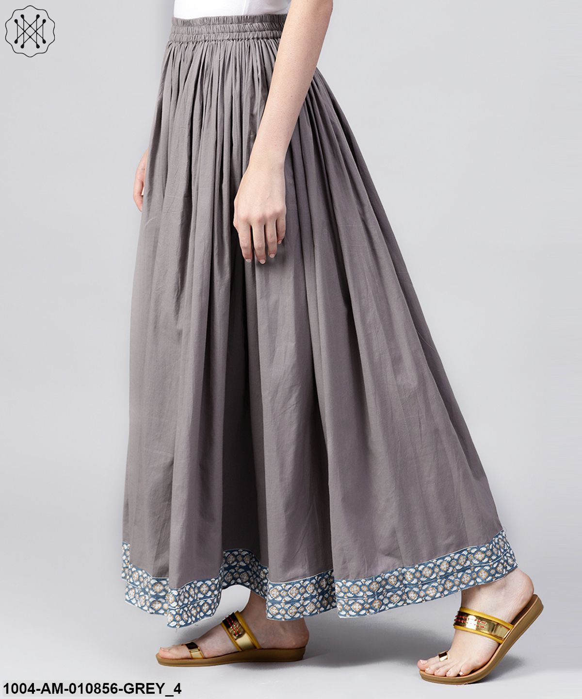 Grey Cotton Ankle Length Flared Skirt - Image 4