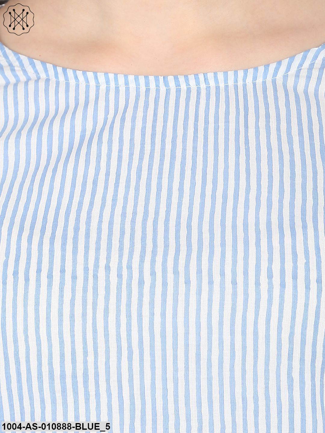 Blue Striped Half Sleeve Cotton Tunic - Image 5