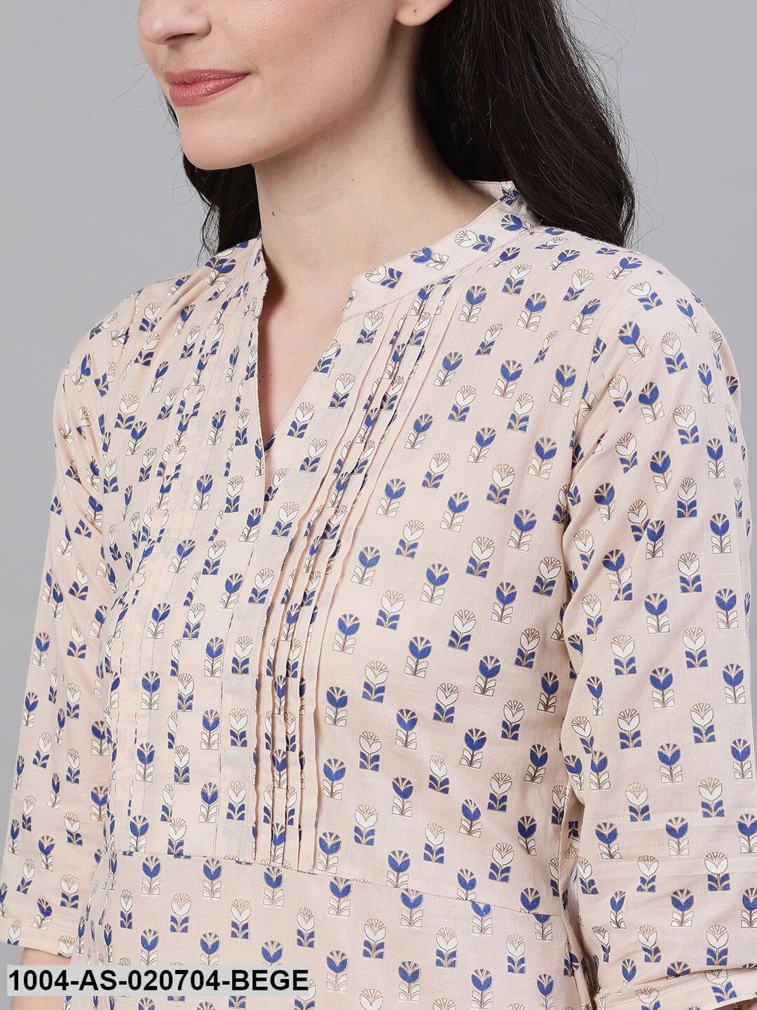 Beige & Blue Printed Tunic - Image 2