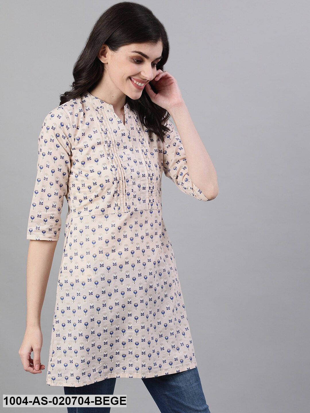 Beige & Blue Printed Tunic - Image 3