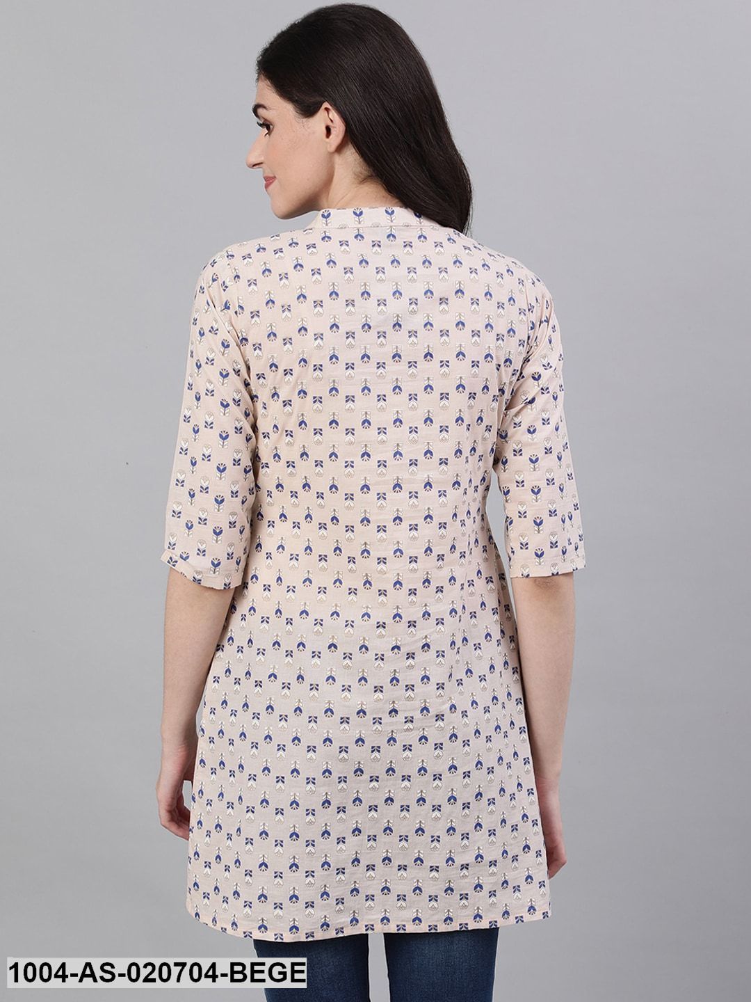 Beige & Blue Printed Tunic - Image 5