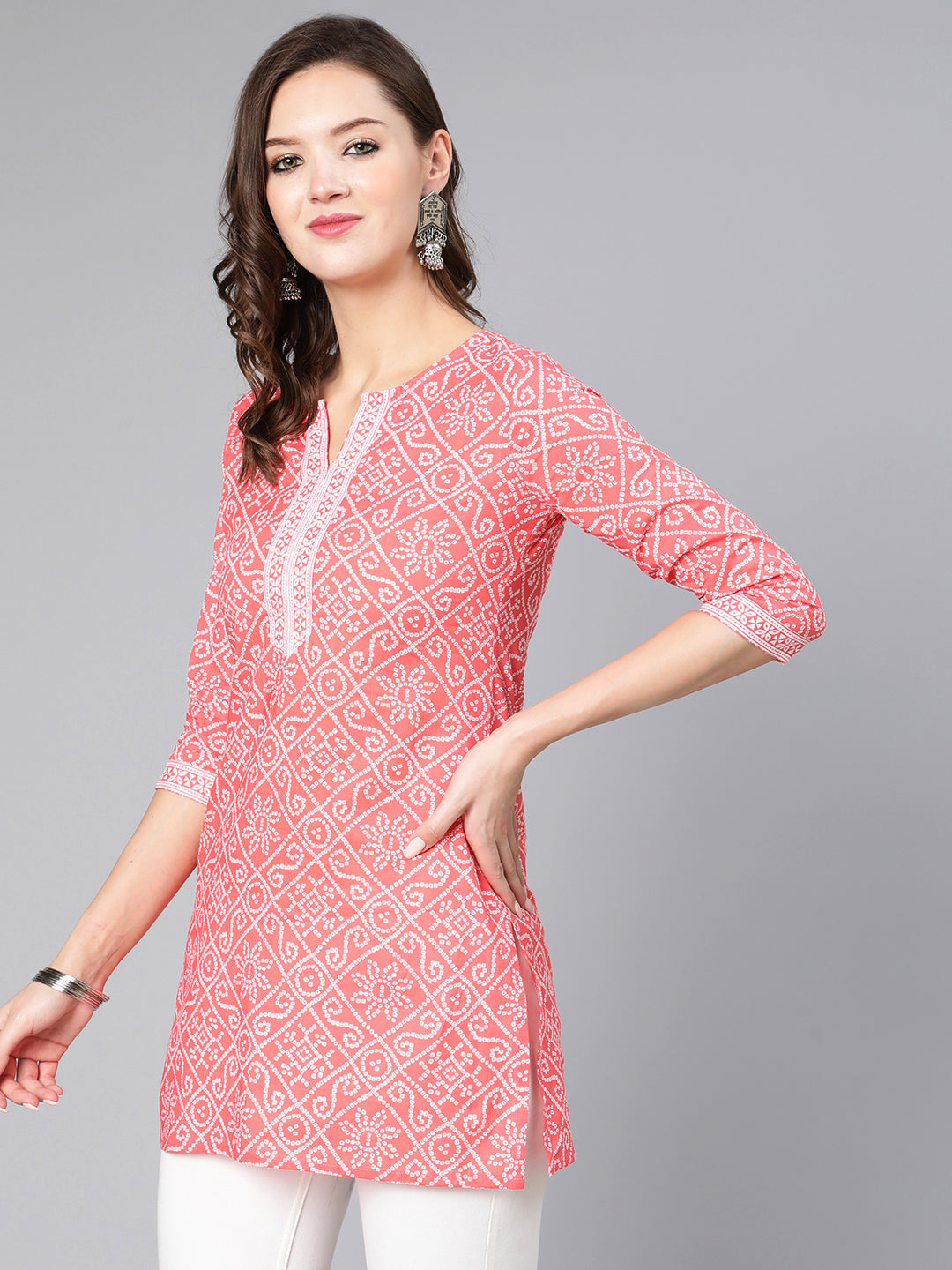 Pink Bandhani Printed Straight Tunic - Image 2