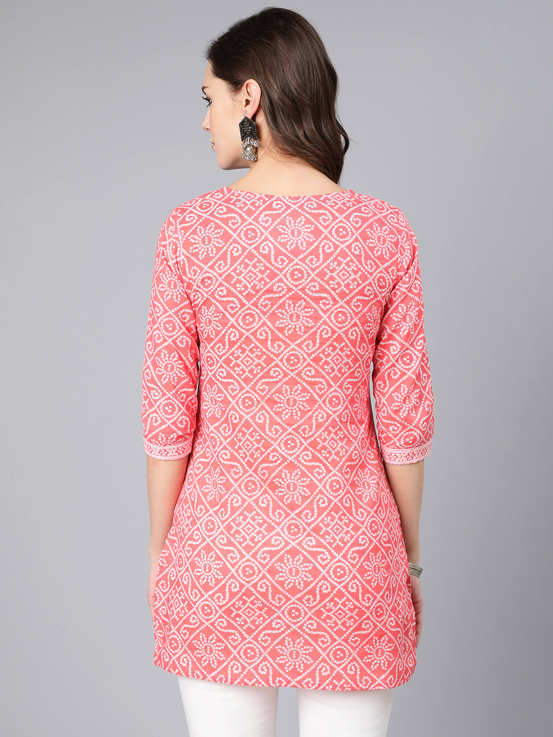 Pink Bandhani Printed Straight Tunic - Image 3