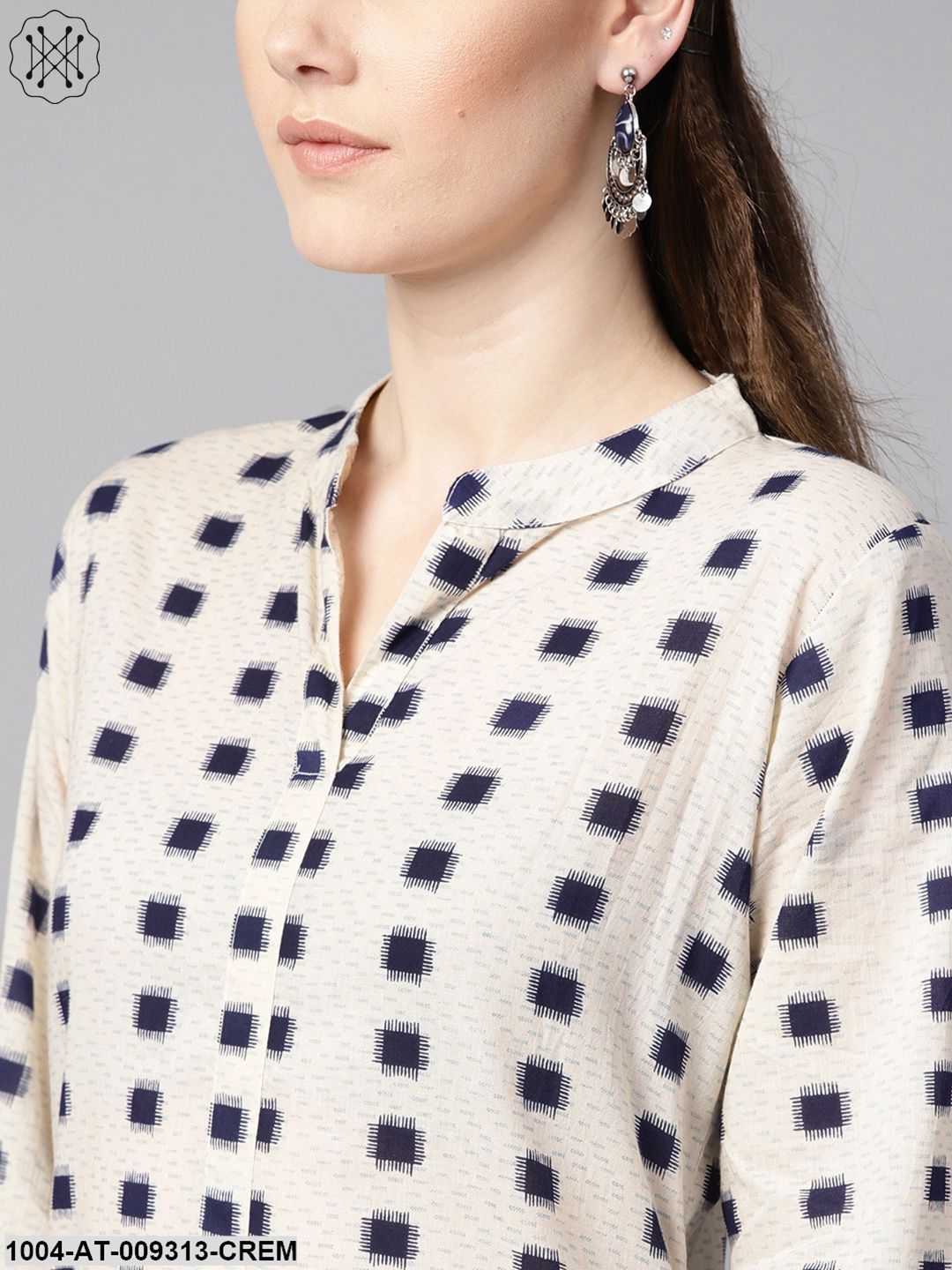 Beige Geometric Printed Cotton Straight Kurta - Image 5