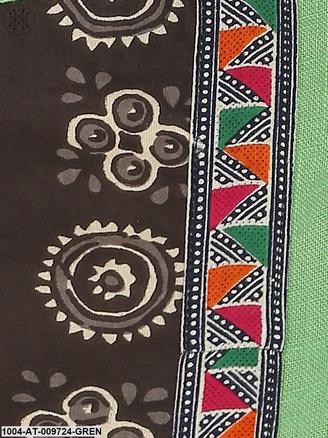 Green Printed 3/4Th Sleeve Cotton A-Line Kurta - Image 5