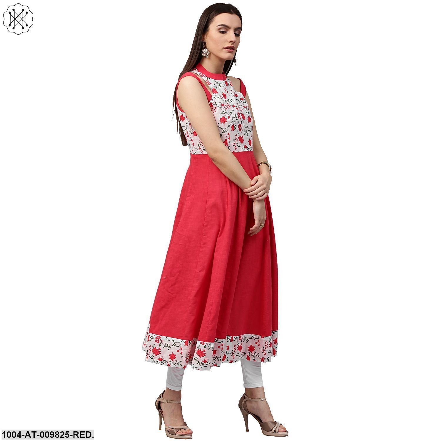 Red Printed 3/4Th Sleeve Cotton Kurta - Image 3