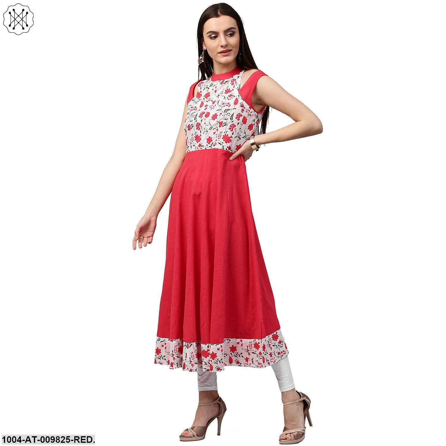 Red Printed 3/4Th Sleeve Cotton Kurta - Image 4