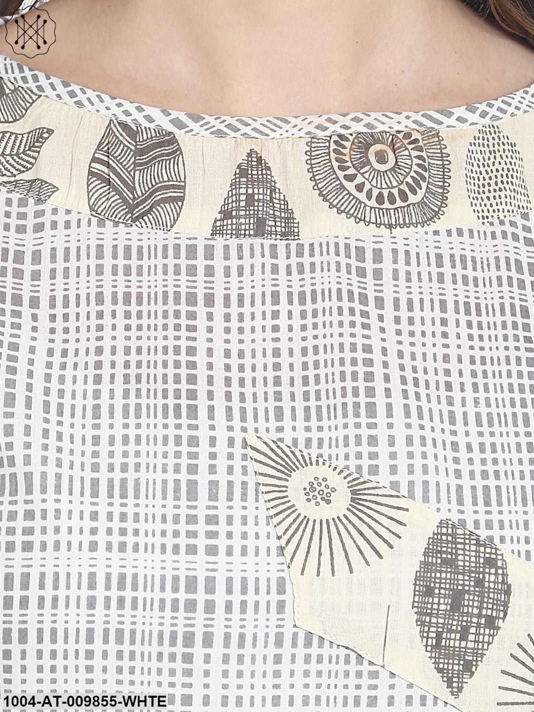 White Printed Half Sleeve Cotton A-Line Kurta - Image 5