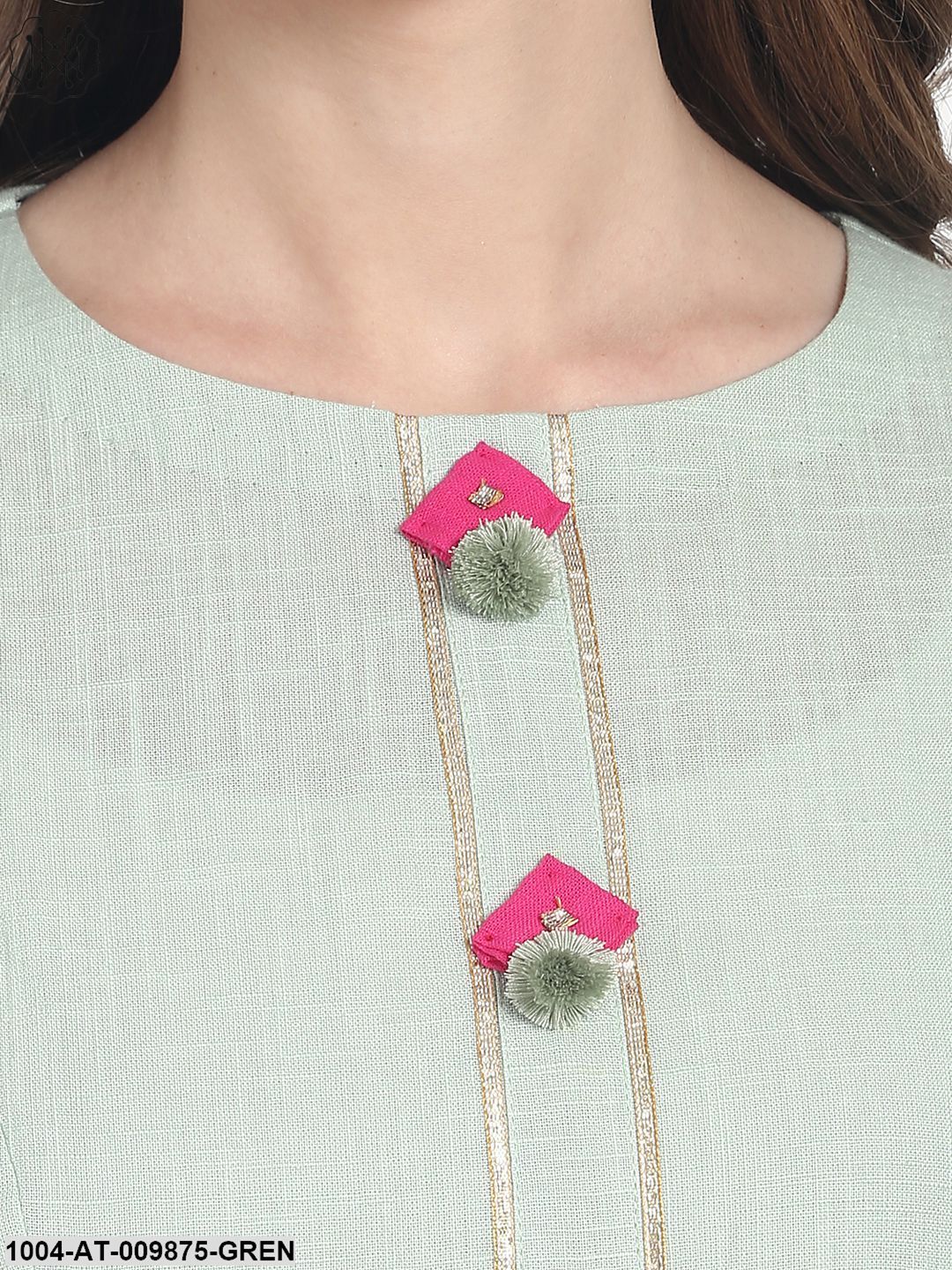 Green 3/4 Sleeve Cotton Low High Anarkali Kurta - Image 5