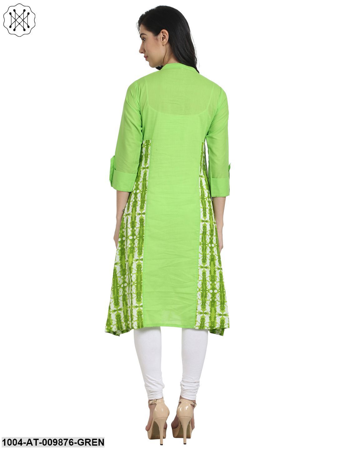Green Printed 3/4Th Sleeve A-Line Kurta - Image 3