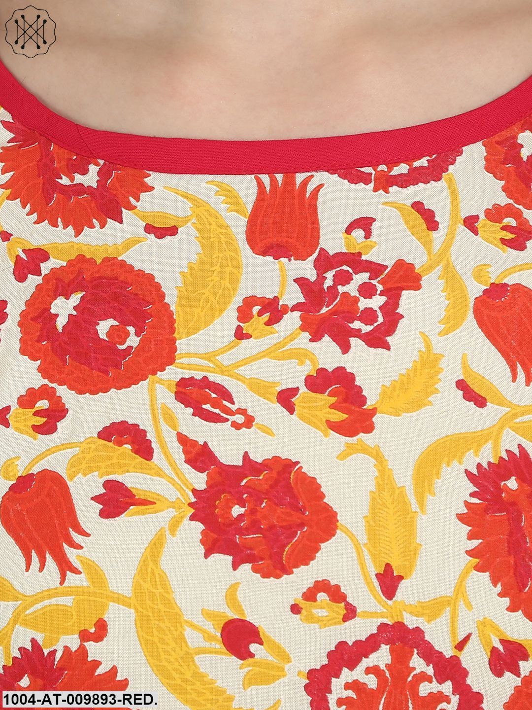 Red Printed 3/4Th Sleeve Rayon A-Line Kurta - Image 5