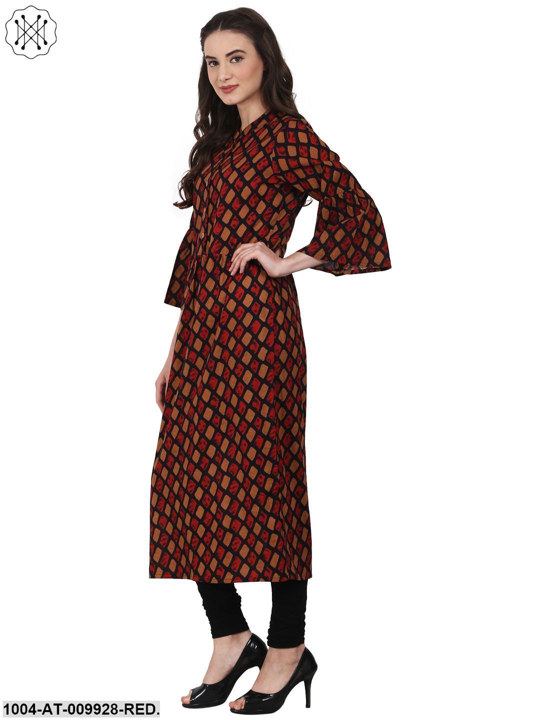Red Printed 3/4 Sleeve Cotton Kurta - Image 4