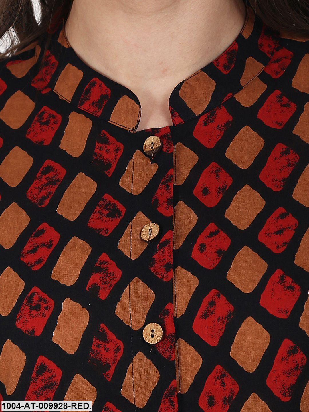 Red Printed 3/4 Sleeve Cotton Kurta - Image 5