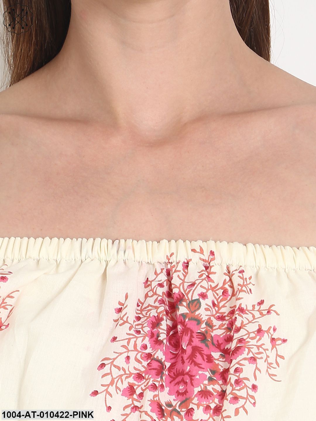 Women Printed Pink Short Sleeves Cowl Neck Cotton A-Line Kurta - Image 5