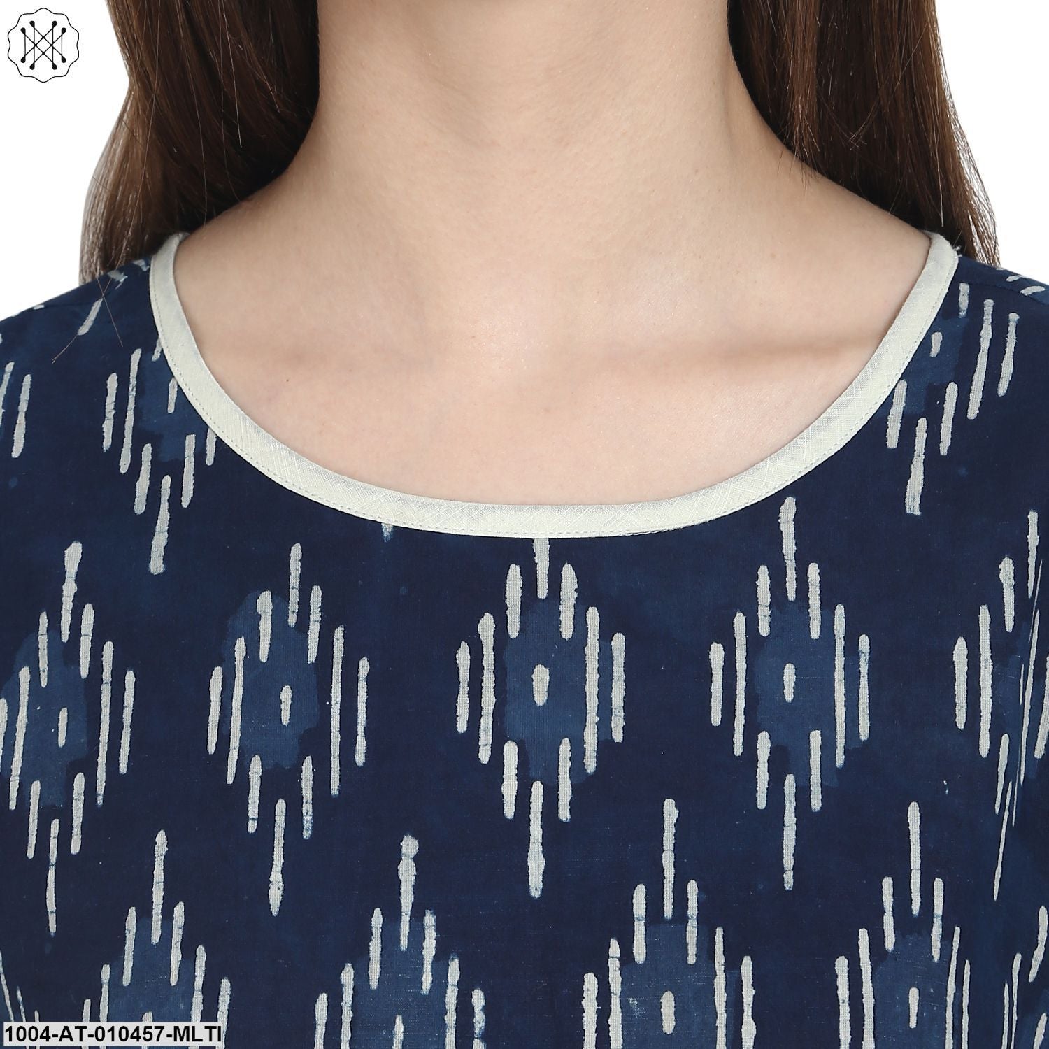 Women Printed Multi Short Sleeves Round Neck Cotton Anarkali Kurta - Image 5
