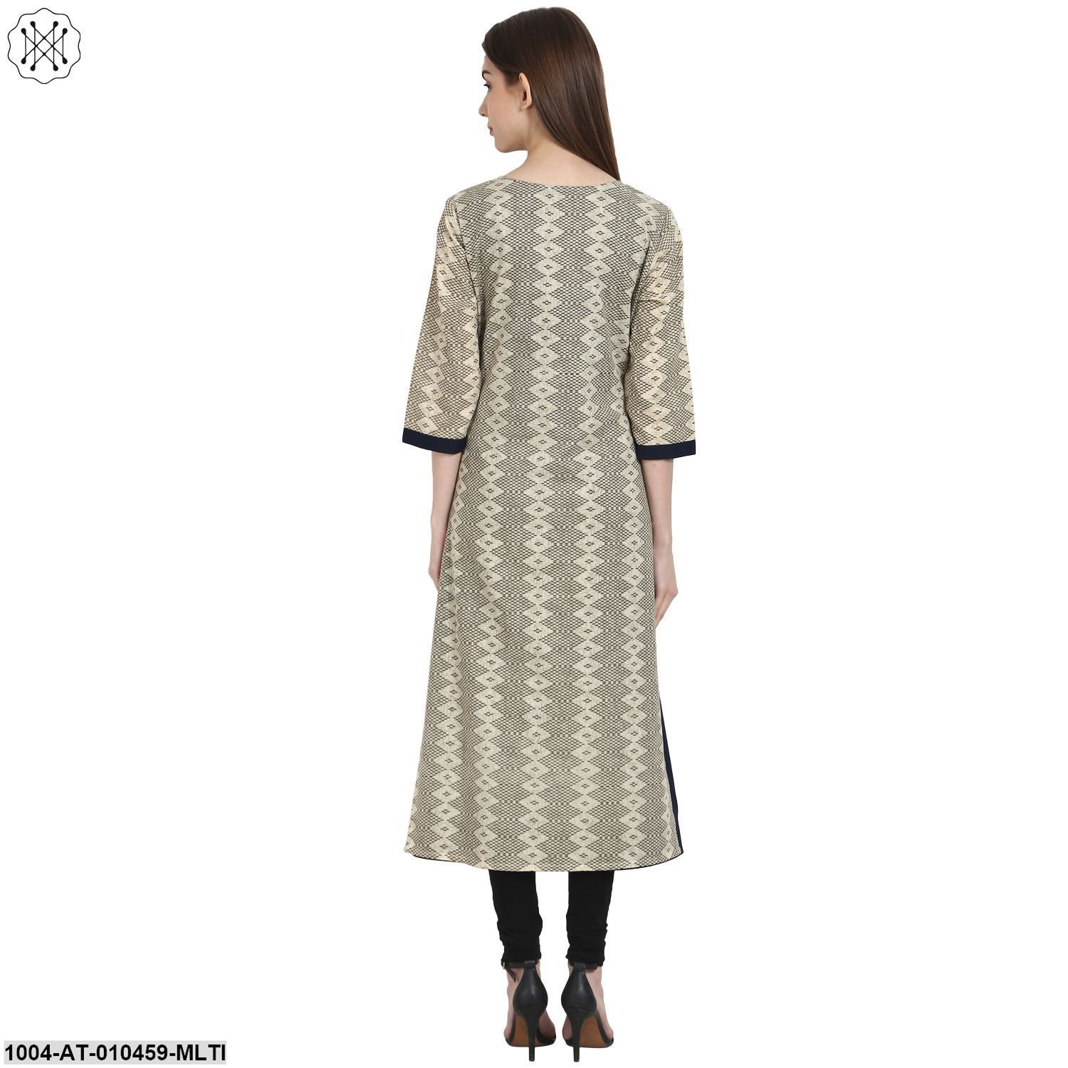 Women Printed Multi Three-Quarter Sleeves Scoop Neck Cotton Straight Kurta - Image 2
