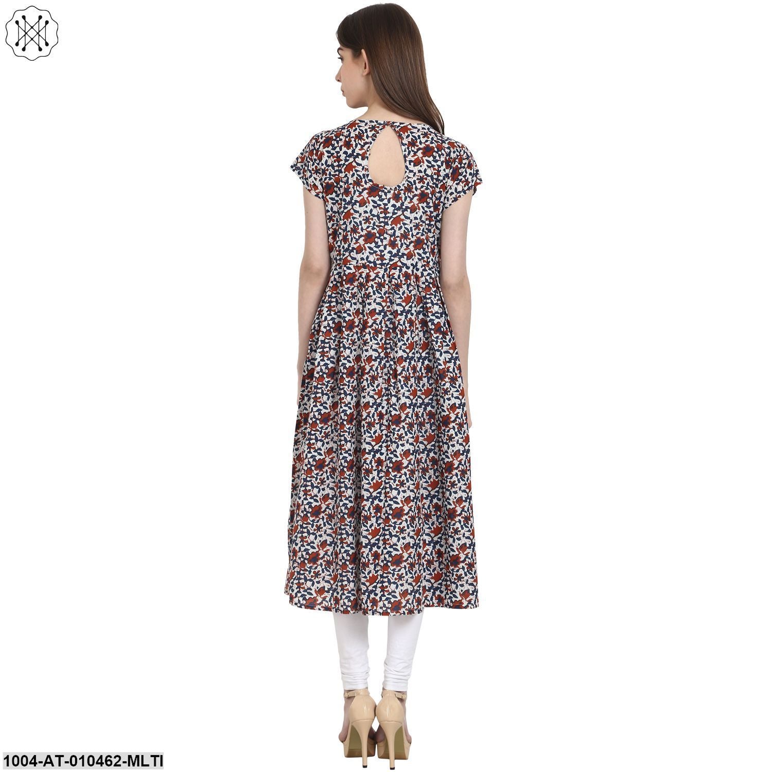 Women Printed Multi Sleeveless Boat Neck Cotton A-Line Kurta - Image 2