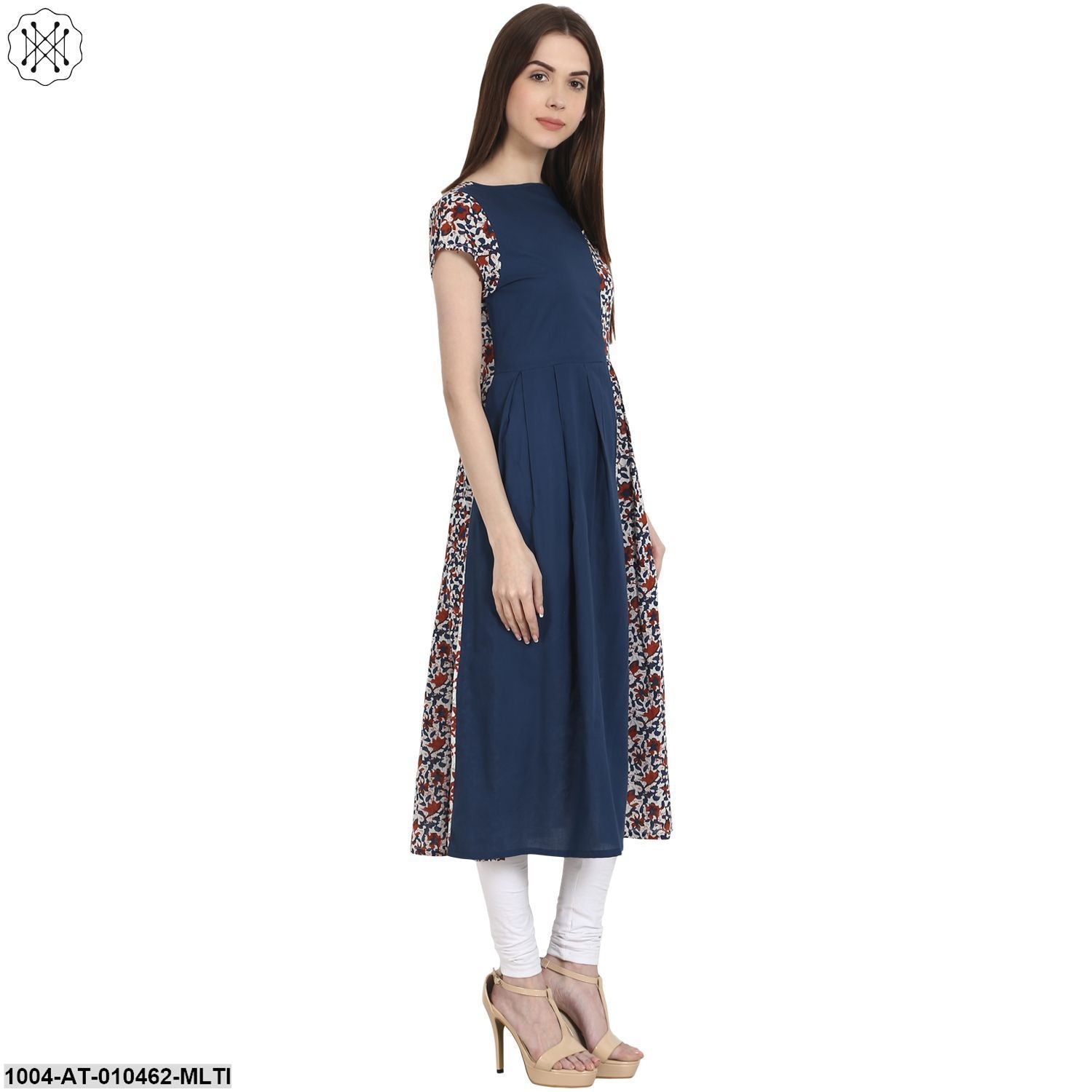 Women Printed Multi Sleeveless Boat Neck Cotton A-Line Kurta - Image 4