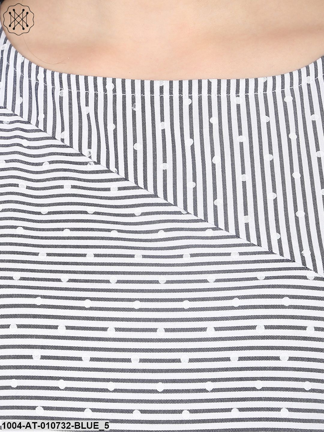 Blue Striped Sleeveless Cotton A-Line Kurta With Pocket - Image 5