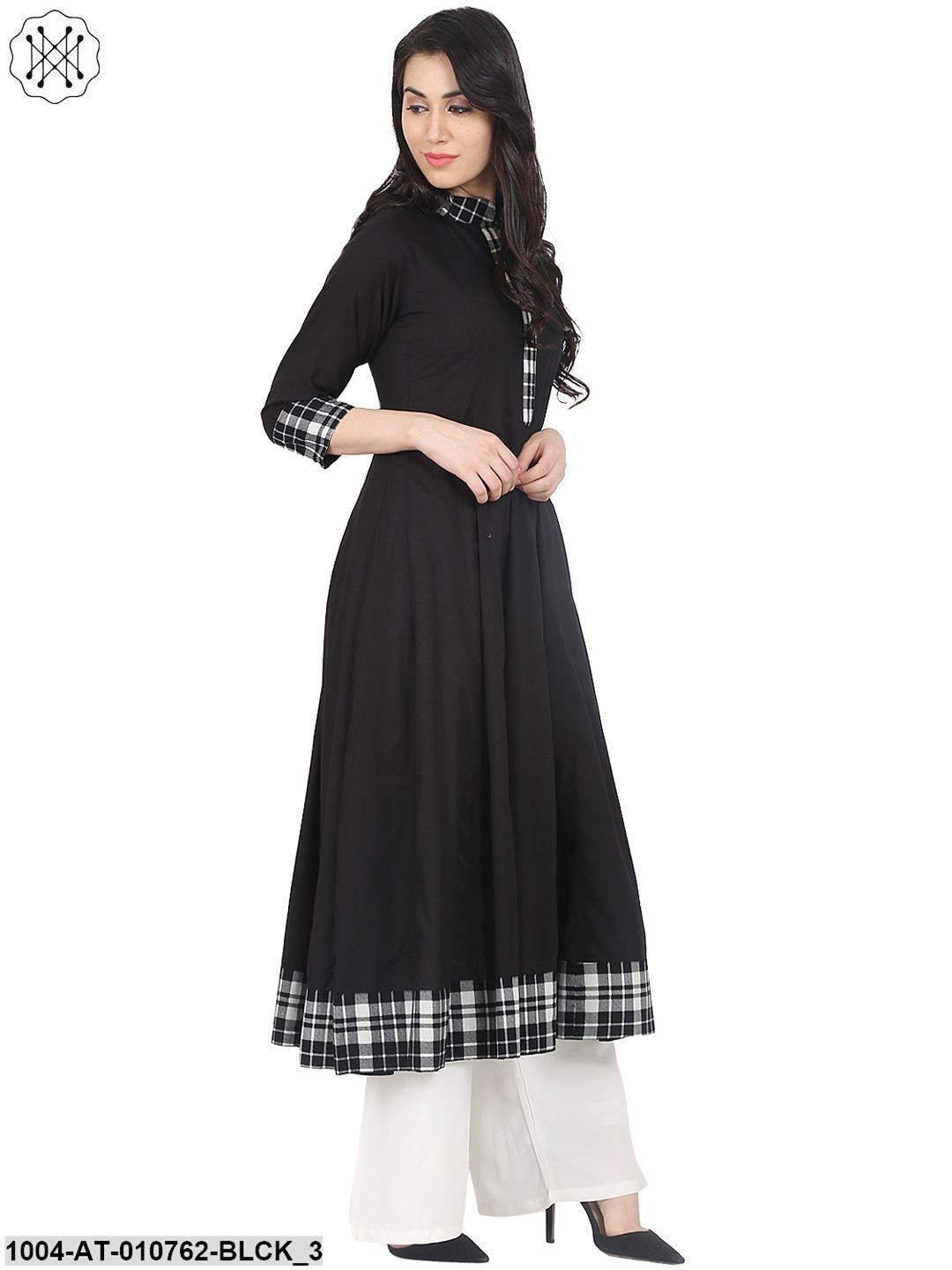Black 3/4Th Sleeve Cotton Anarkali Kurta - Image 3
