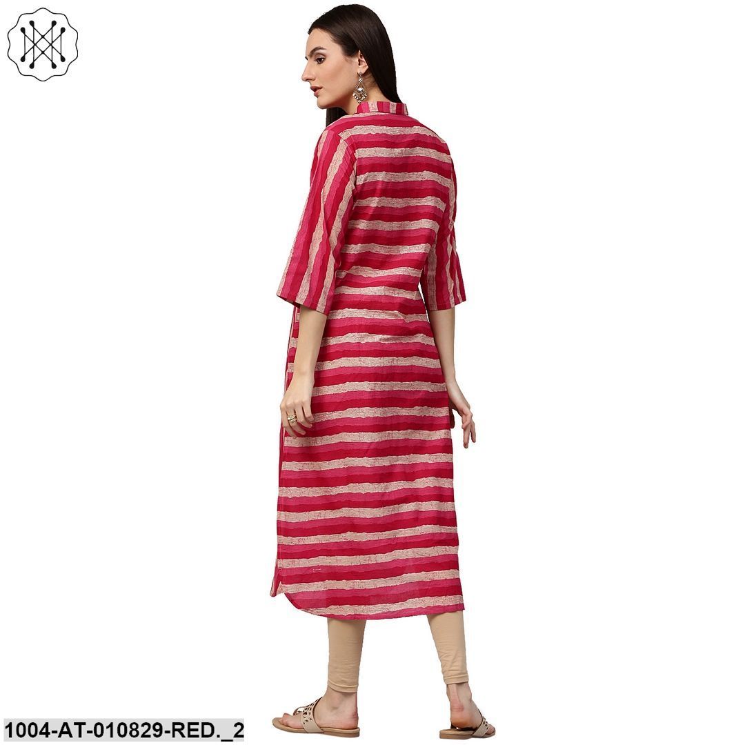 Red & White Printed Sleeveless Cotton Slub Anarkali Kurta - Image 2