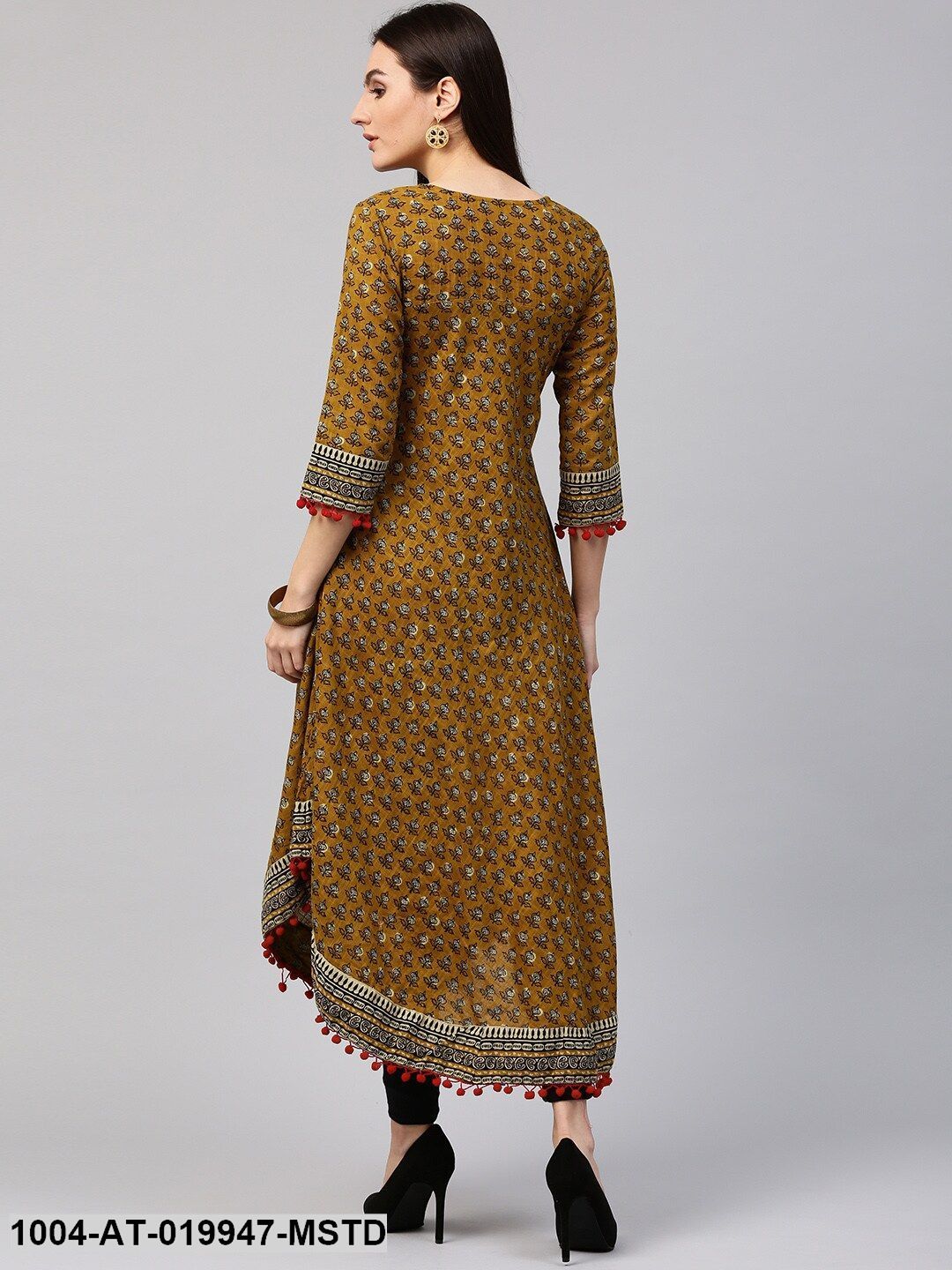 Mustard Yellow Printed A-Line Kurta - Image 4