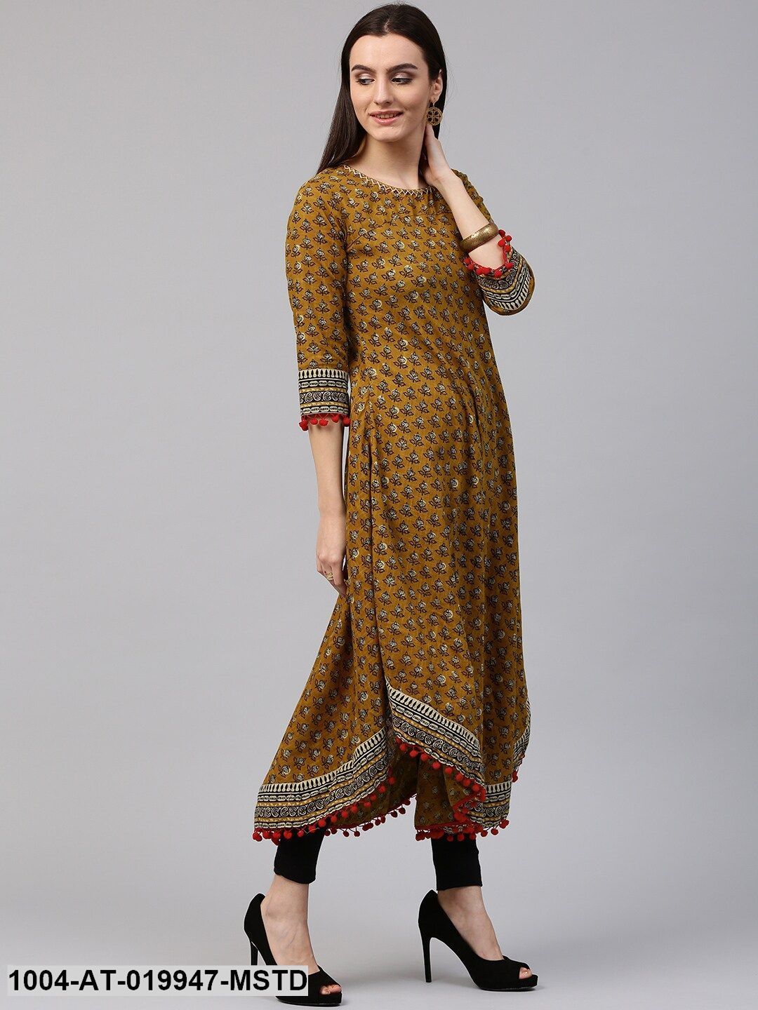 Mustard Yellow Printed A-Line Kurta - Image 5