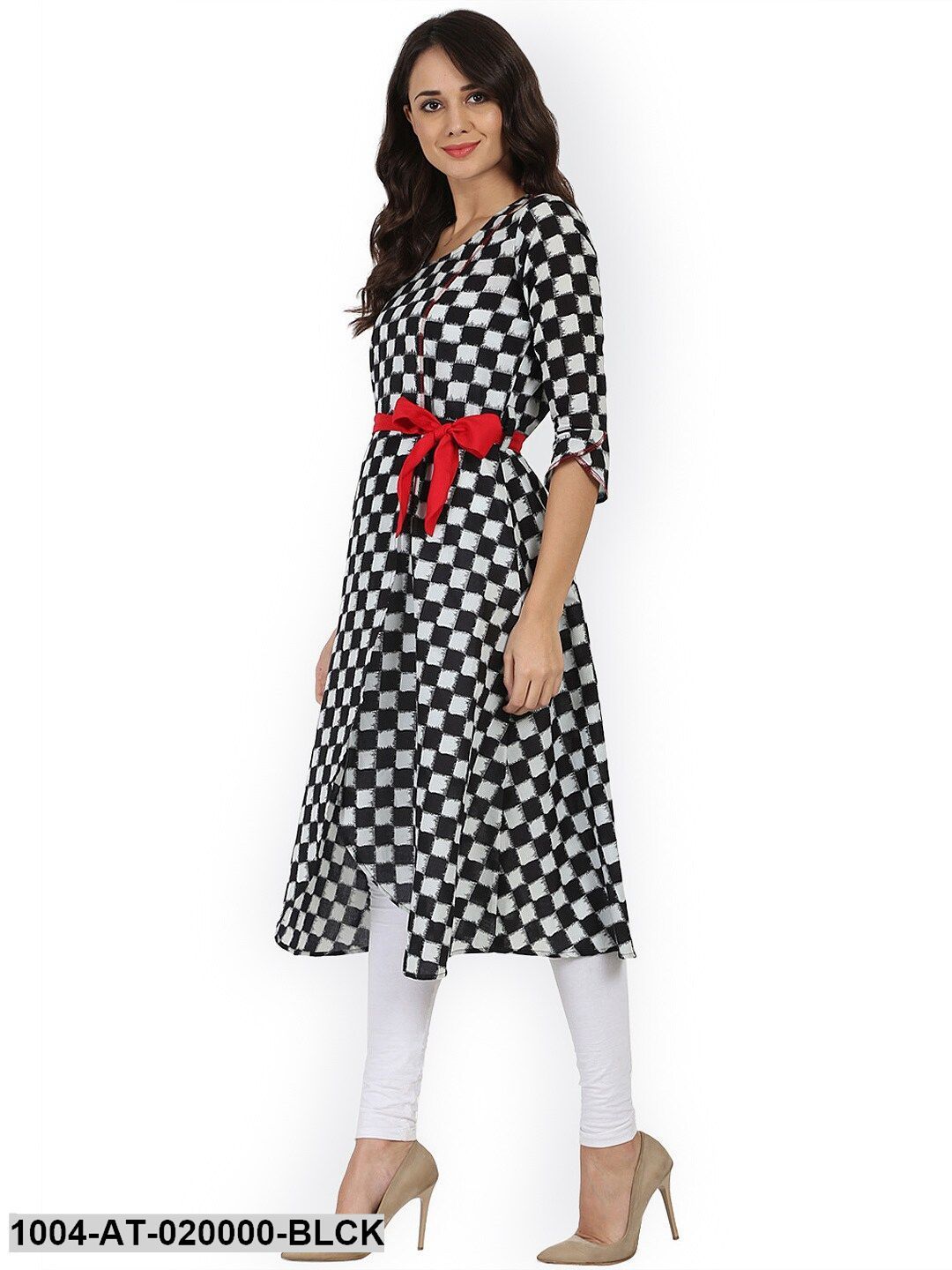 Black Printed Asymmetric A-Line Kurta - Image 4