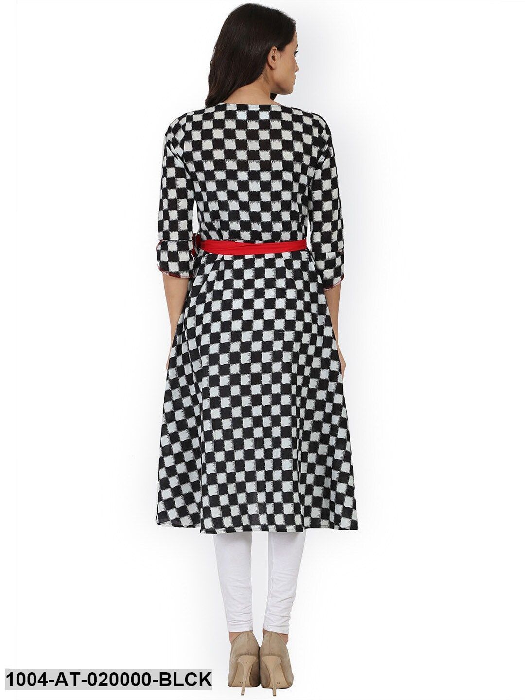 Black Printed Asymmetric A-Line Kurta - Image 5