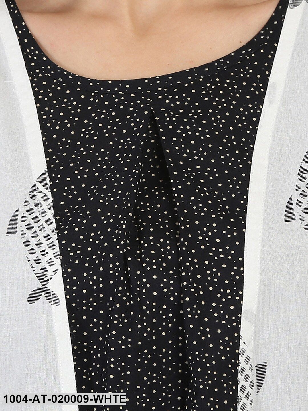 White & Black Printed A-Line Kurta - Image 2