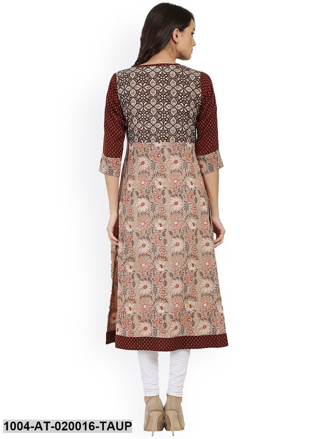 Taupe Printed A-Line Kurta - Image 5