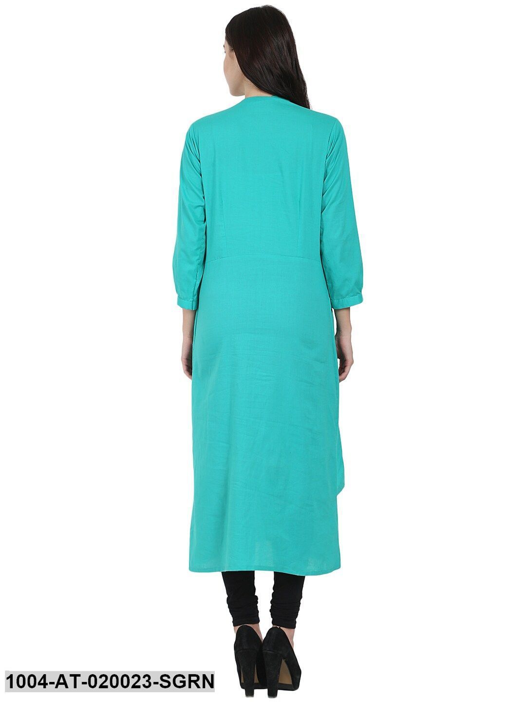 Sea Green Solid Layered A-Line Kurta - Image 4