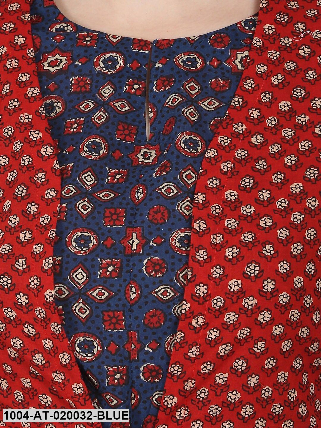 Blue & Red Printed Anarkali Kurta - Image 2