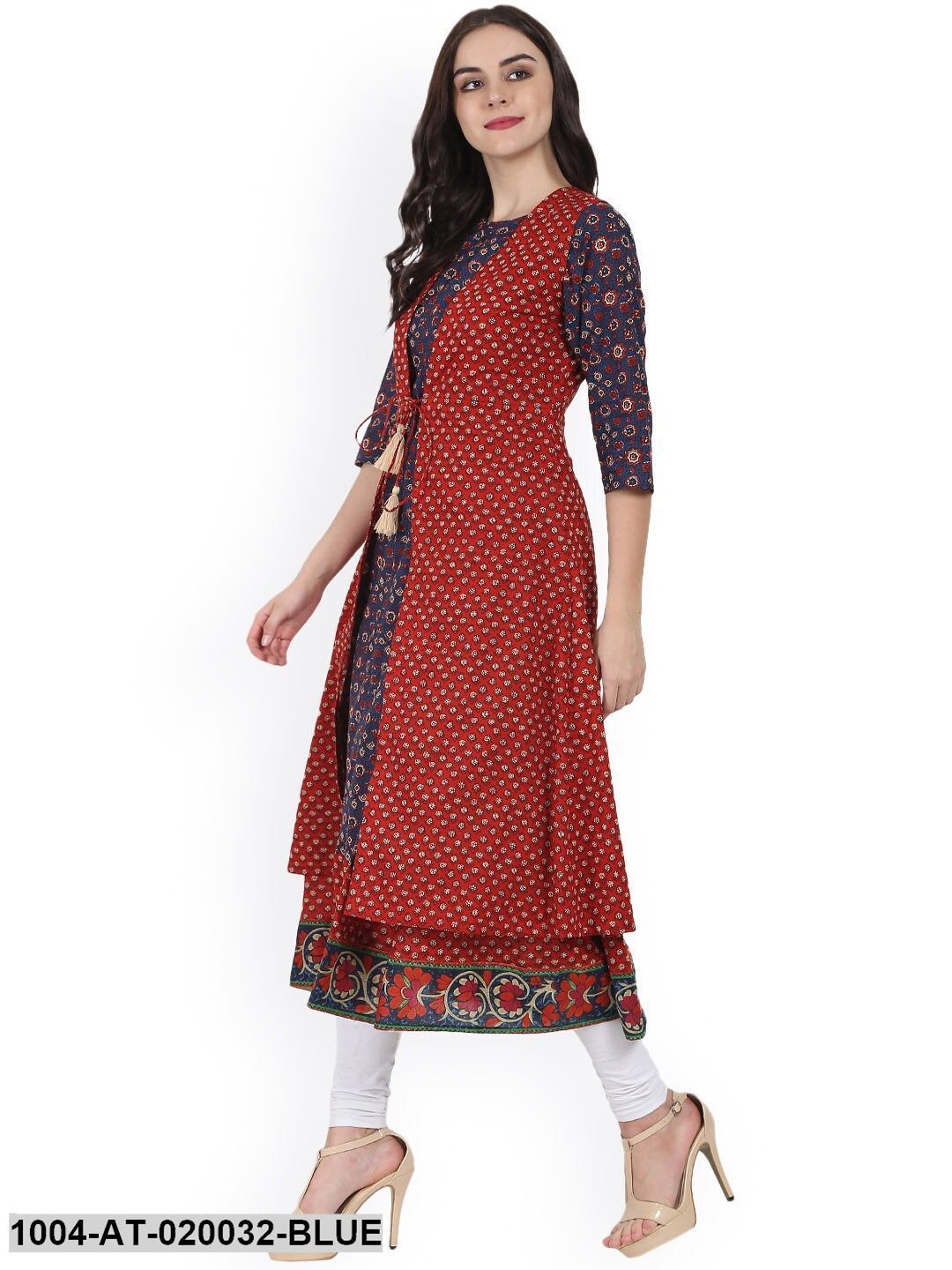 Blue & Red Printed Anarkali Kurta - Image 3