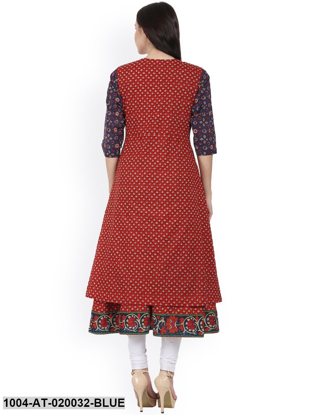 Blue & Red Printed Anarkali Kurta - Image 5