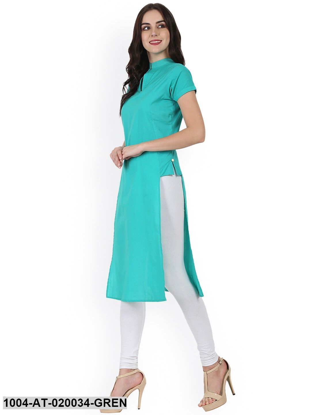 Green Solid Straight Kurta - Image 3