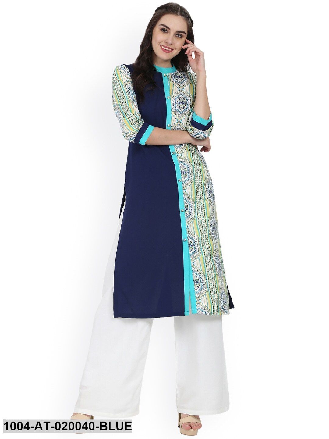Blue Printed Straight Kurta